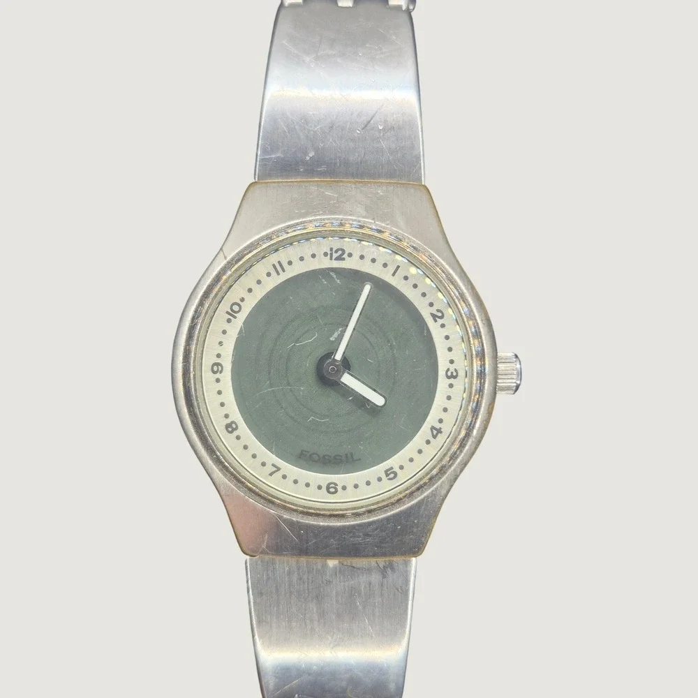 Fossil Mens Watch Stainless Steel Green Dial Quartz Watch JR7859 Needs Battery